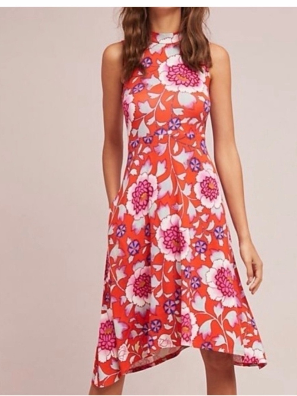 MAEVE by ANTHROPOLOGIE Cleary Midi Dress Red Floral Sleeveless Boho Size XL